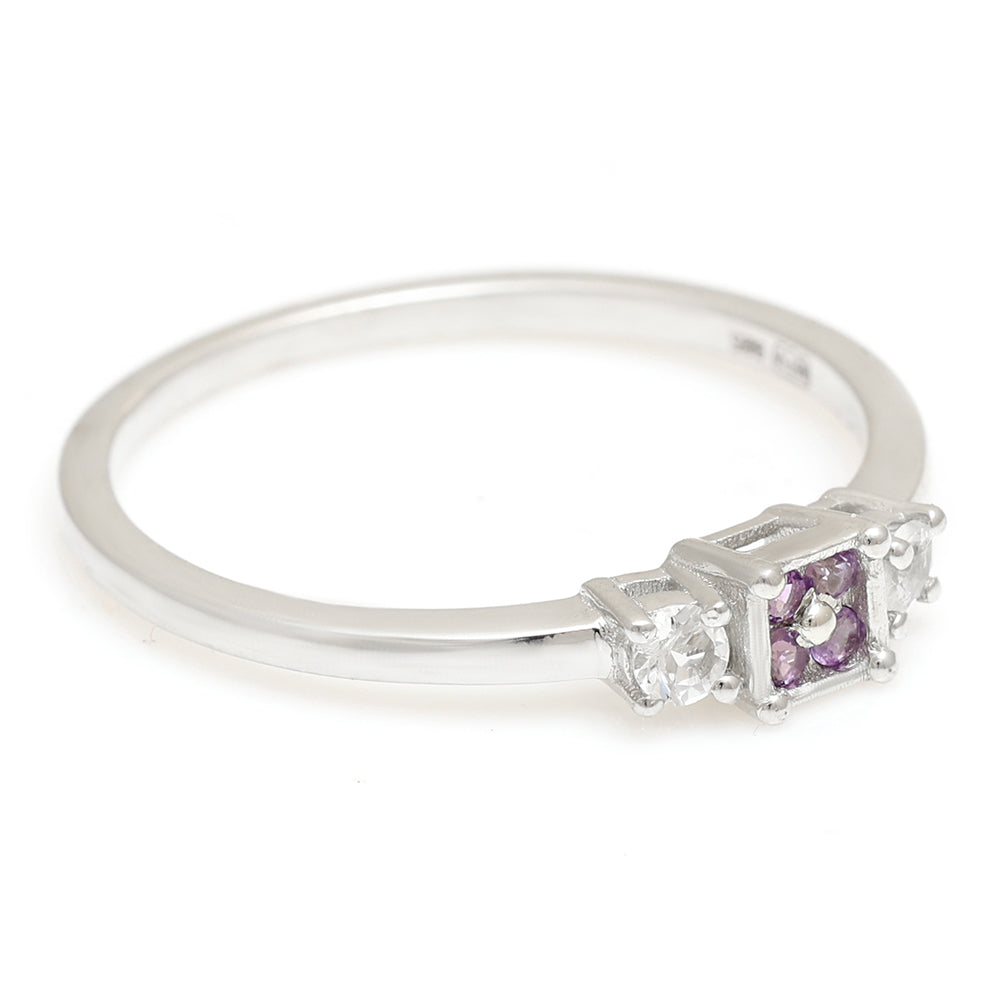 Anillo de Plata con Amatista de Brasil y Topacio Blanco 6 