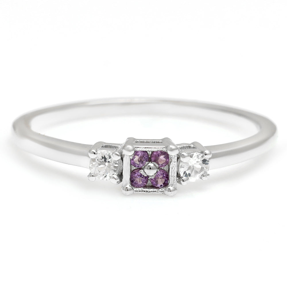 Anillo de Plata con Amatista de Brasil y Topacio Blanco