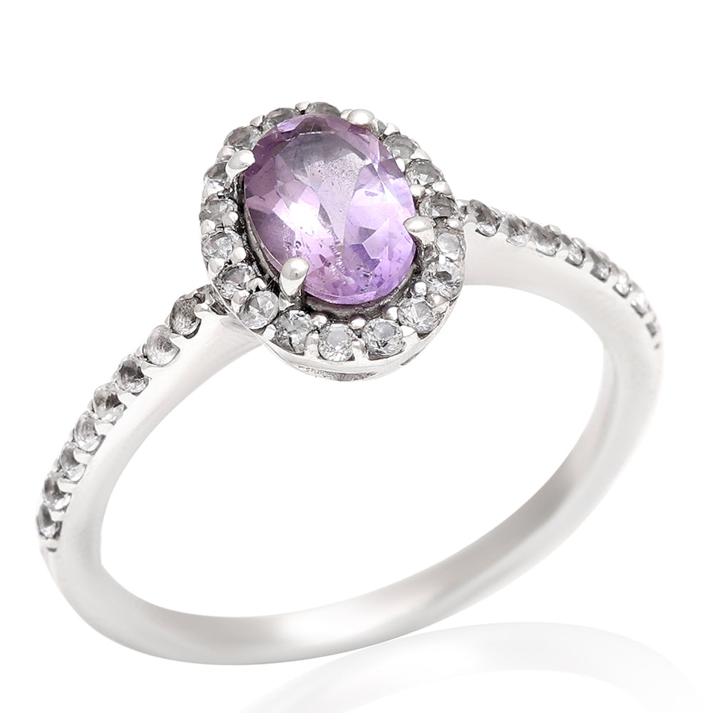 Anillo de Plata con Amatista de Brasil y Topacio Blanco 5 
