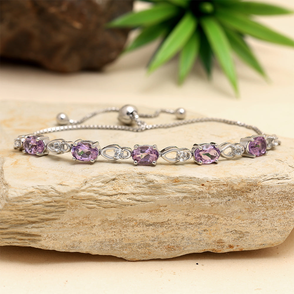 Pulsera de Plata con Topacio Blanco y Amatista de Brasil 1 