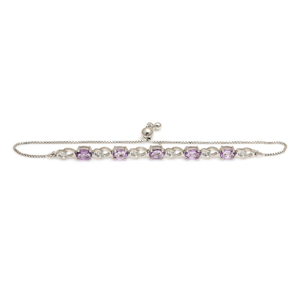 Pulsera de Plata con Topacio Blanco y Amatista de Brasil