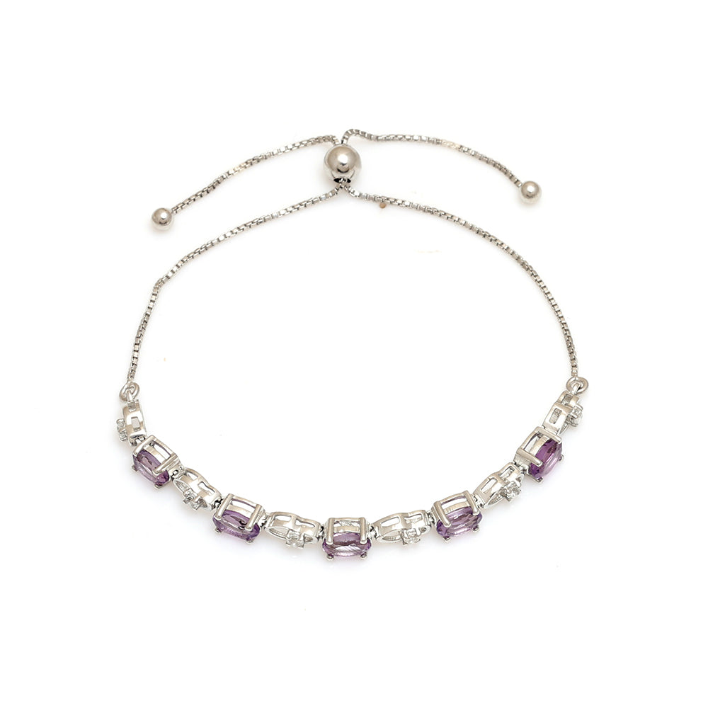 Pulsera de Plata con Topacio Blanco y Amatista de Brasil