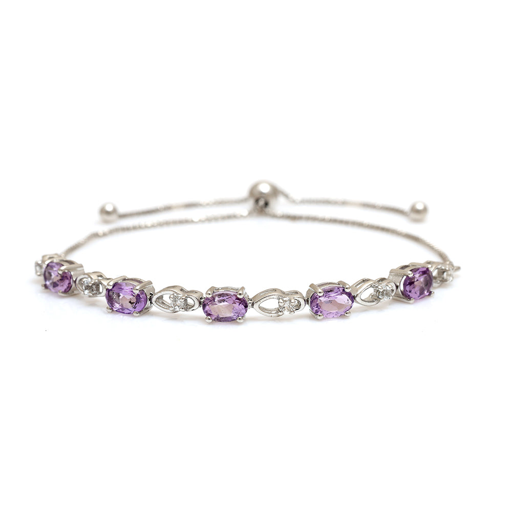 Pulsera de Plata con Topacio Blanco y Amatista de Brasil