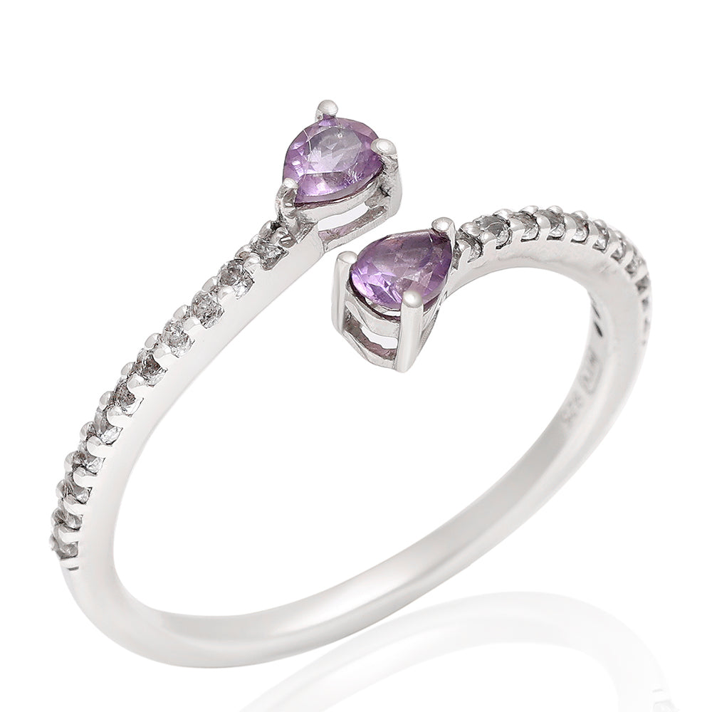 Anillo de Plata con Amatista de Brasil y Topacio Blanco