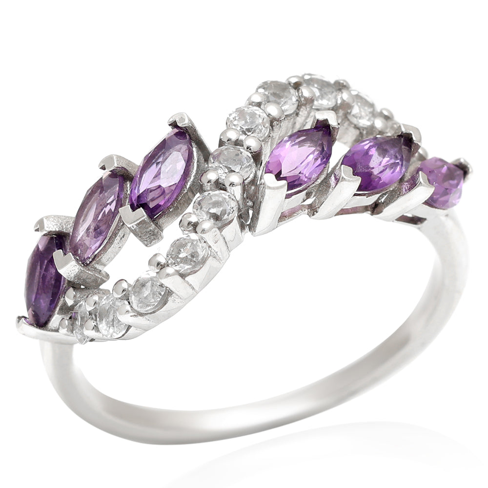 Anillo de Plata con Amatista de Brasil y Topacio Blanco 7 