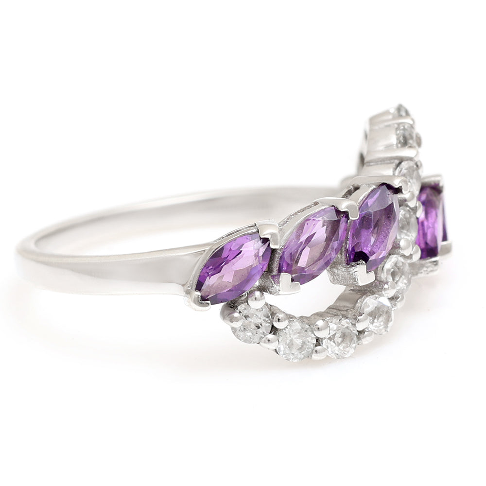 Anillo de Plata con Amatista de Brasil y Topacio Blanco 8 