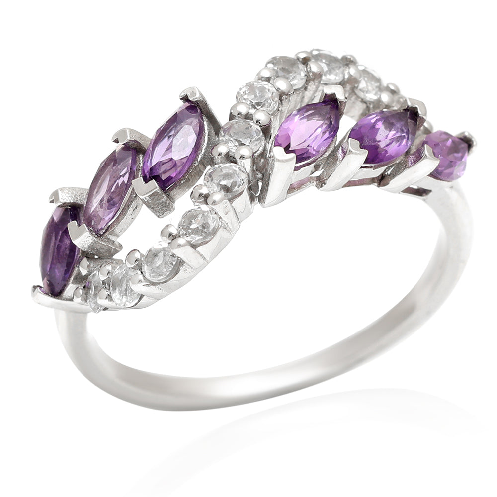 Anillo de Plata con Amatista de Brasil y Topacio Blanco