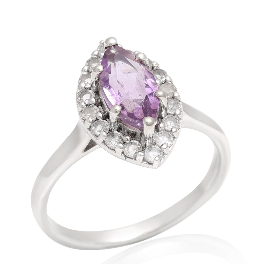 Anillo de Plata con Amatista de Brasil y Topacio Blanco 7 