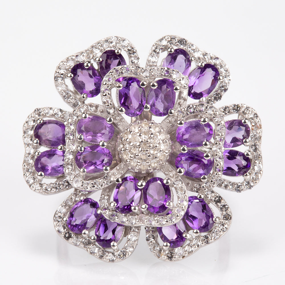 Anillo de Plata con Amatista de Brasil y Topacio Blanco 1 