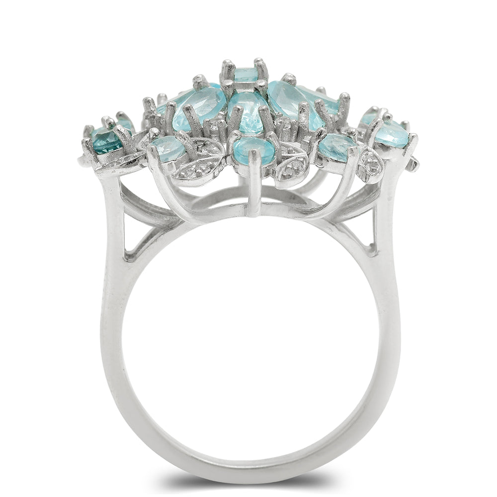 Anillo de Plata con Apatita azul de Madagascar y Topacio Blanco