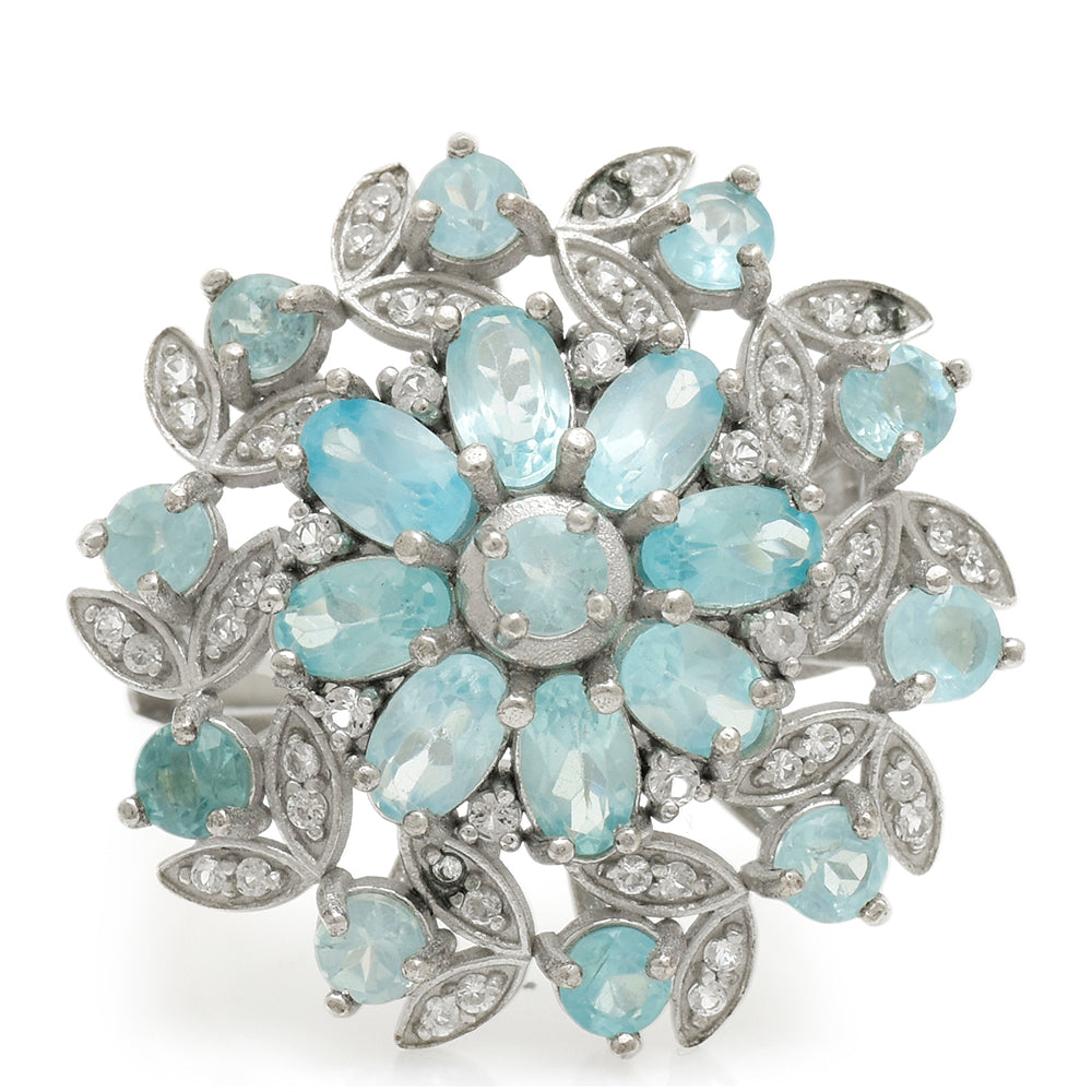 Anillo de Plata con Apatita azul de Madagascar y Topacio Blanco 1 