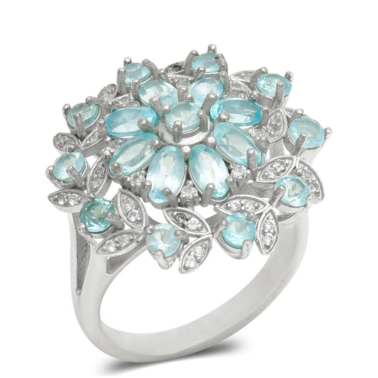 Anillo de Plata con Apatita azul de Madagascar y Topacio Blanco