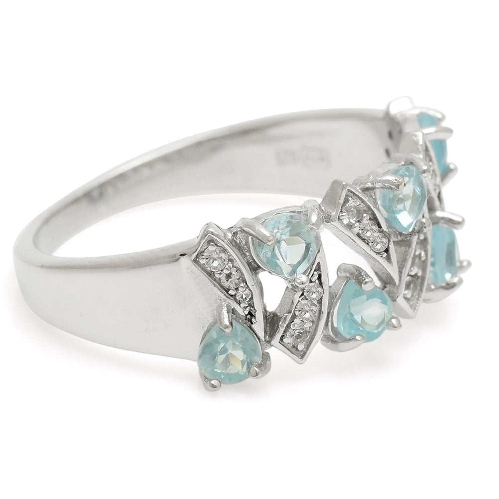 Anillo de Plata con Apatita azul de Madagascar y Topacio Blanco