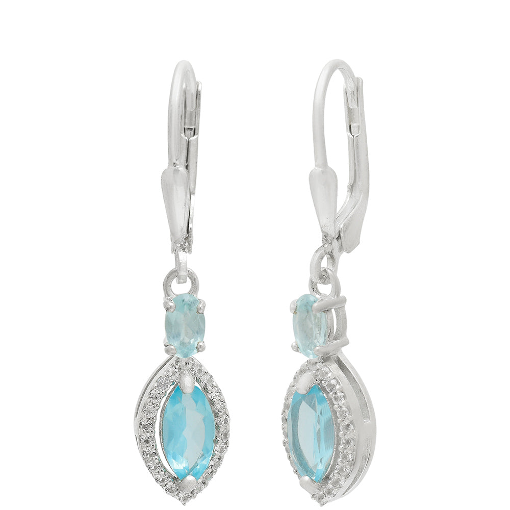 Pendientes de Plata con Apatita azul de Madagascar y Topacio Blanco
