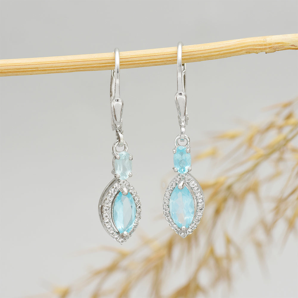 Pendientes de Plata con Apatita azul de Madagascar y Topacio Blanco