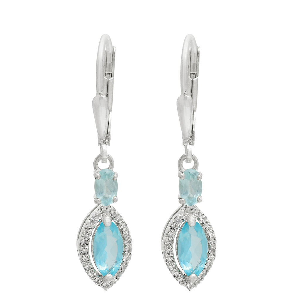 Pendientes de Plata con Apatita azul de Madagascar y Topacio Blanco 2 