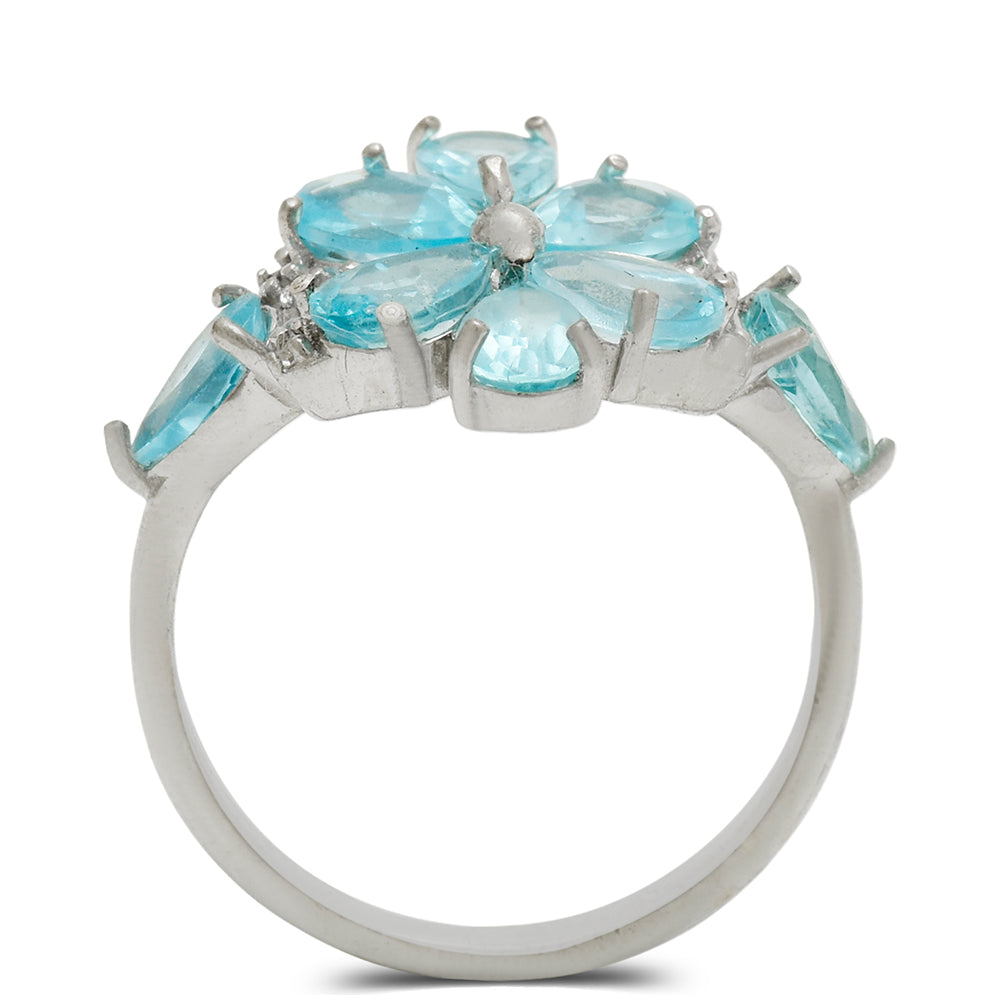 Anillo de Plata con Apatita azul de Madagascar y Topacio Blanco