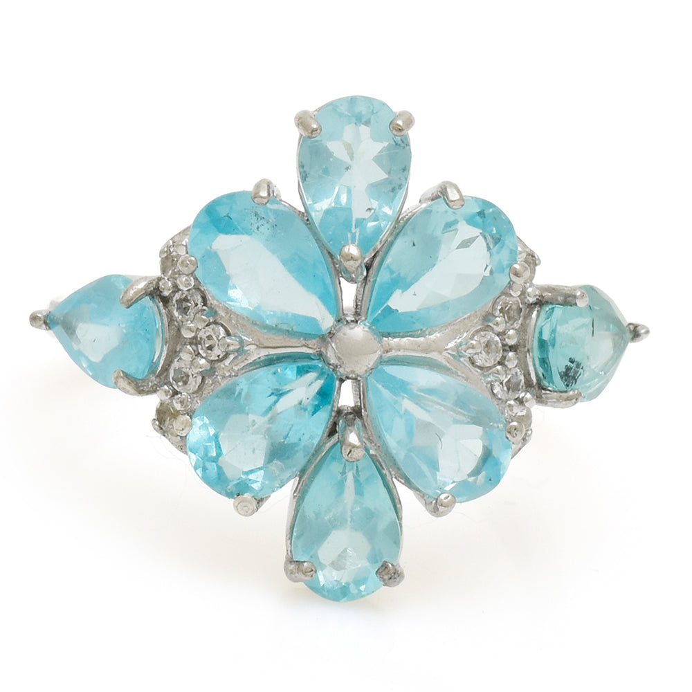 Anillo de Plata con Apatita azul de Madagascar y Topacio Blanco 1 