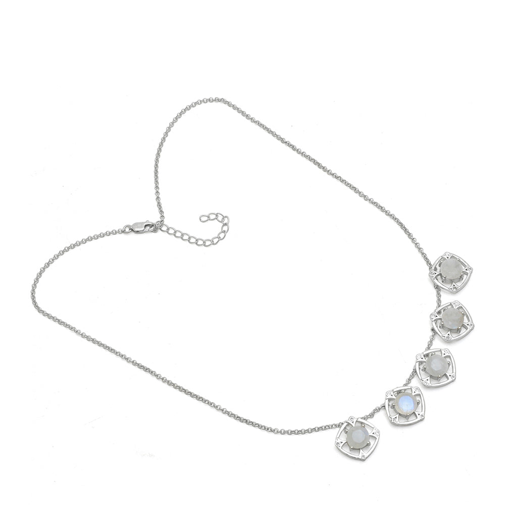 Collar de Plata con Piedra Lunar Arco Iris y Topacio Blanco