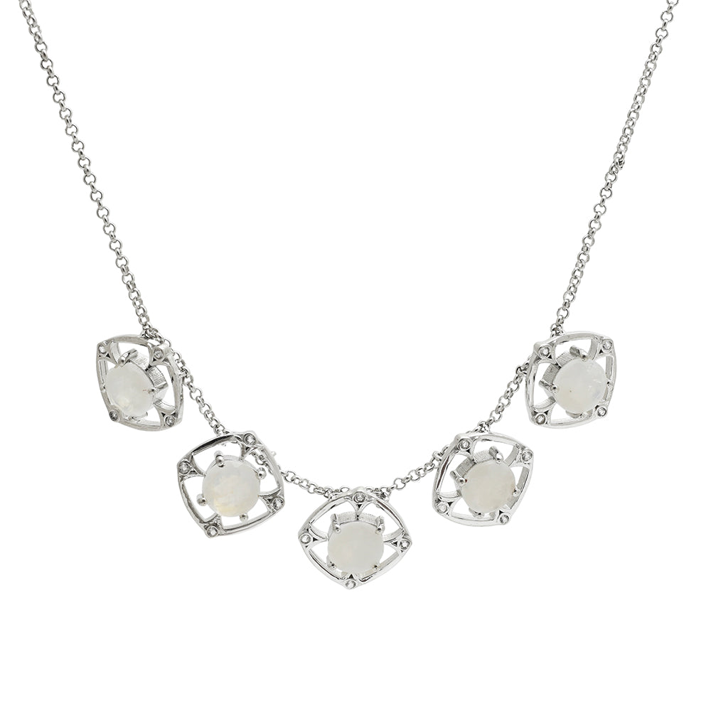 Collar de Plata con Piedra Lunar Arco Iris y Topacio Blanco