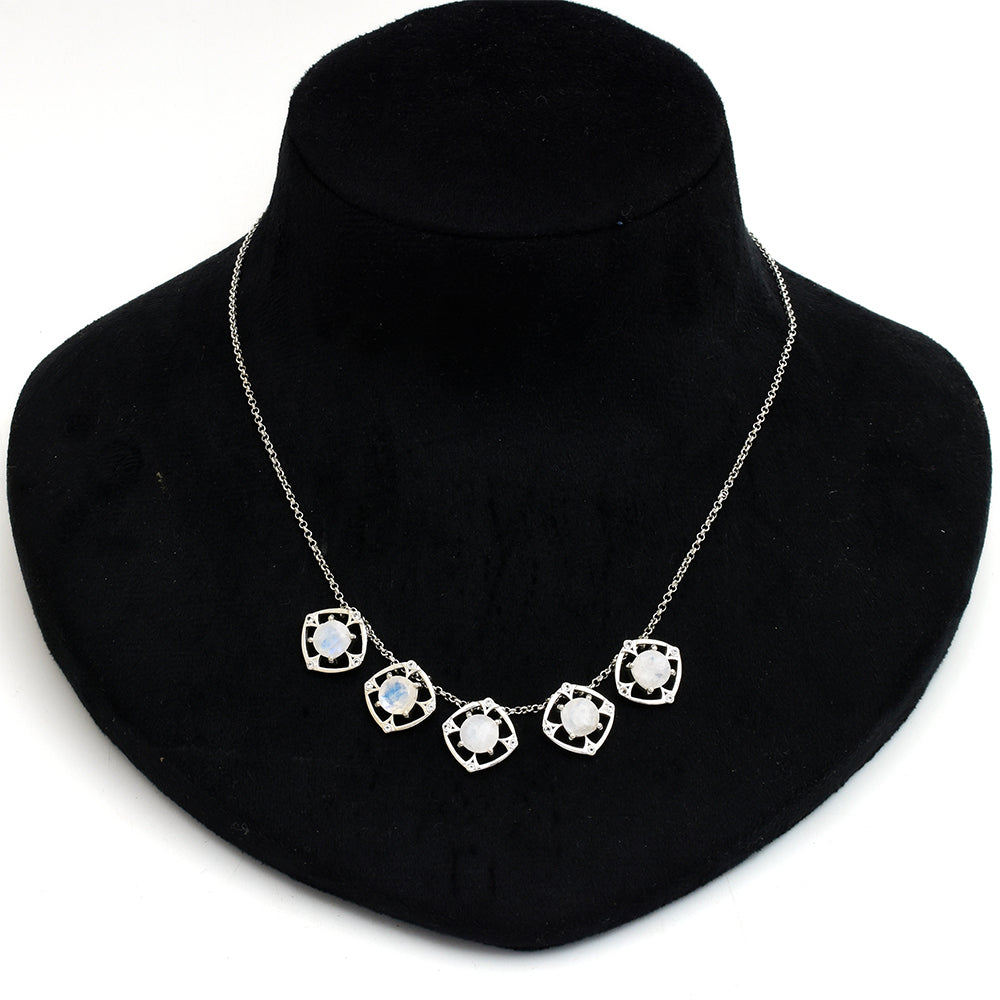 Collar de Plata con Piedra Lunar Arco Iris y Topacio Blanco