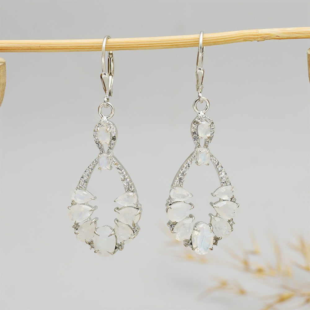 Pendientes de Plata con Piedra Lunar Arco Iris