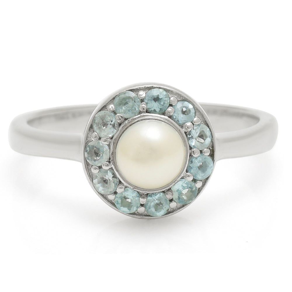 Anillo de Plata con Apatita azul de Madagascar y Perla blanca de agua dulce 1 