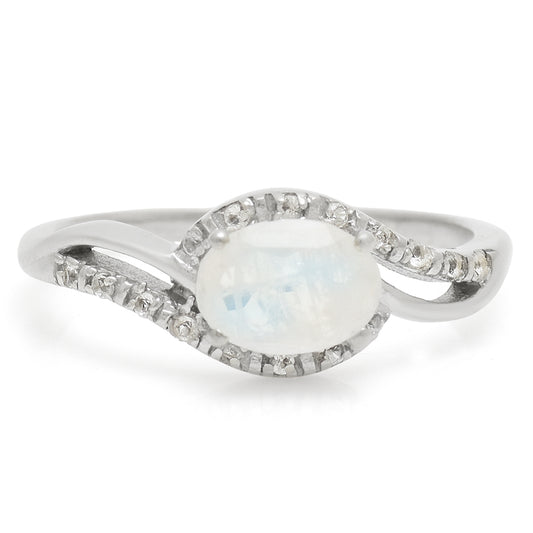 Anillo de Plata con Piedra Lunar Arco Iris