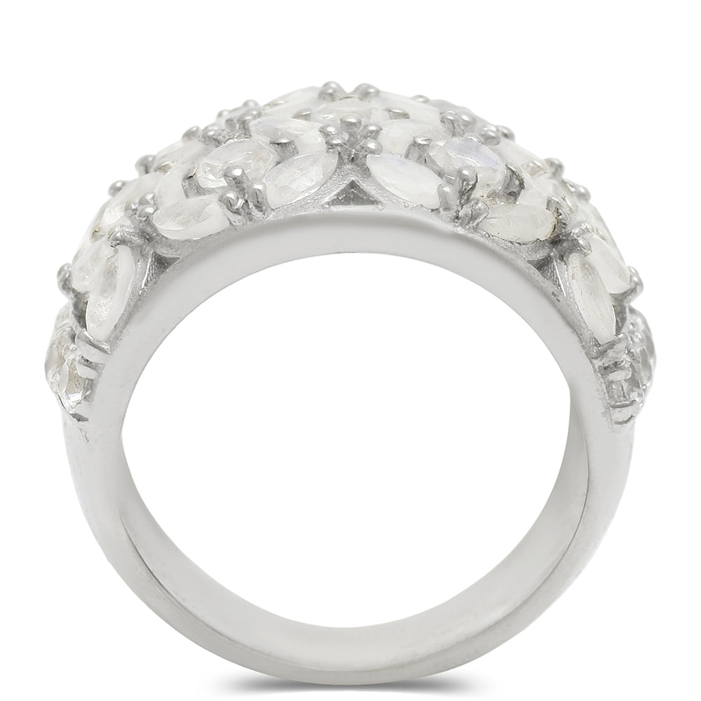 Anillo de Plata con Piedra Lunar Arco Iris y Topacio Blanco 3 