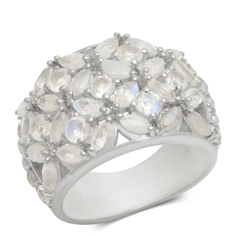 Anillo de Plata con Piedra Lunar Arco Iris y Topacio Blanco 4 
