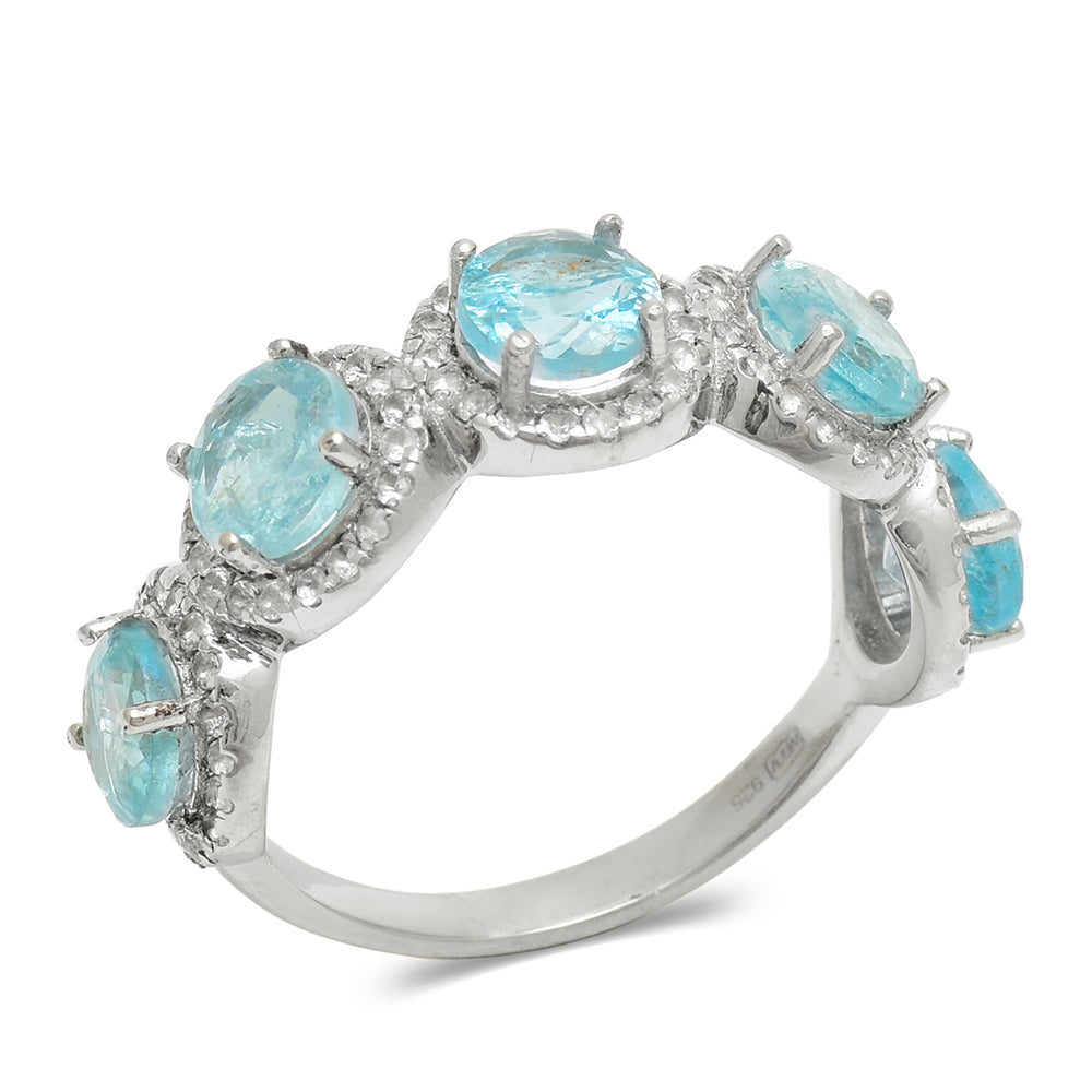 Anillo de Plata con Apatita azul de Madagascar y Topacio Blanco 2 