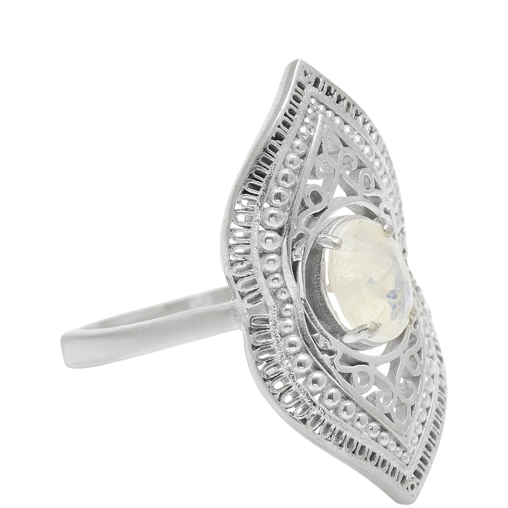 Anillo de Plata con Piedra Lunar Arco Iris