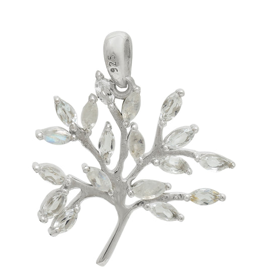 Colgante de Plata con Piedra Lunar Arco Iris y Topacio Blanco