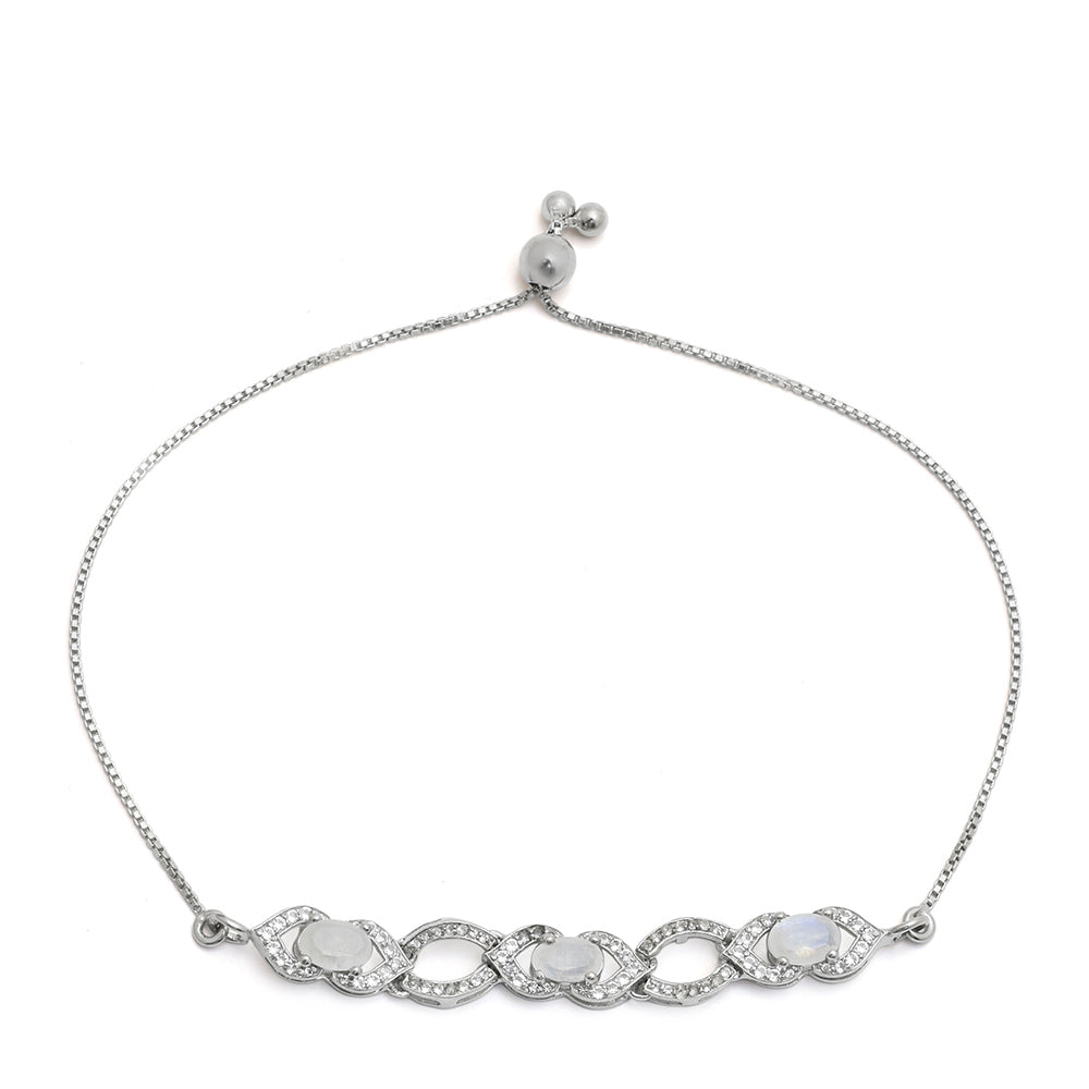 Pulsera de Plata con Piedra Lunar Arco Iris y Topacio Blanco