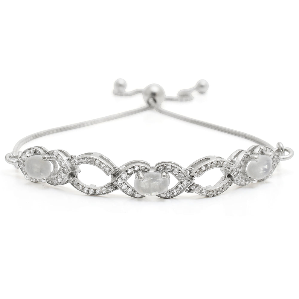 Pulsera de Plata con Piedra Lunar Arco Iris y Topacio Blanco 1 
