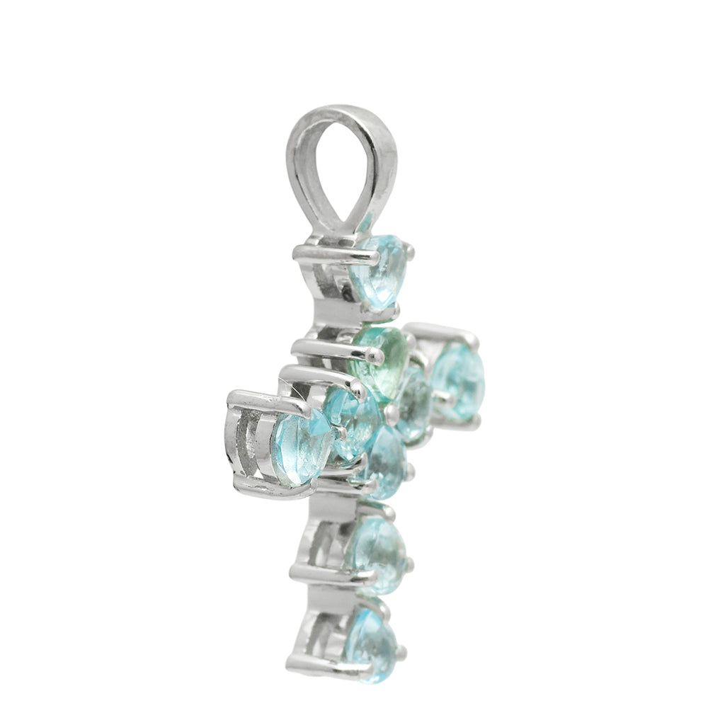 Cruz Colgante de Plata con Apatita azul de Madagascar 3 
