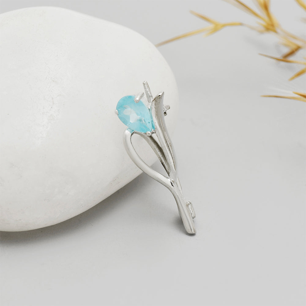 Broche de Plata con Apatita azul de Madagascar