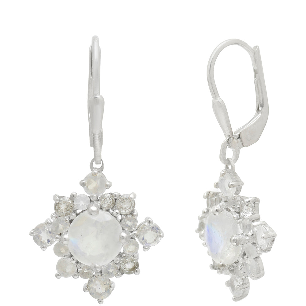 Pendientes de Plata con Piedra Lunar Arco Iris y Topacio Blanco 3 