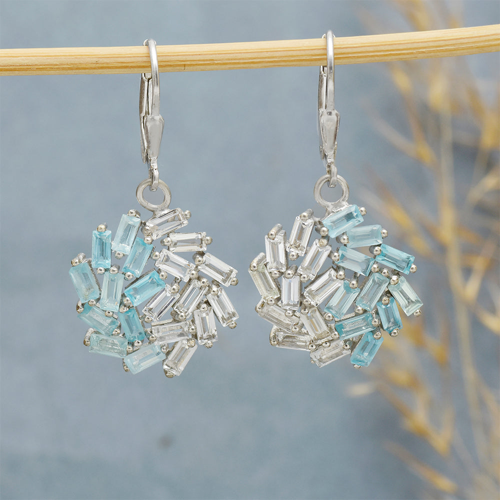 Pendientes de Plata con Apatita azul de Madagascar y Topacio Blanco 4 
