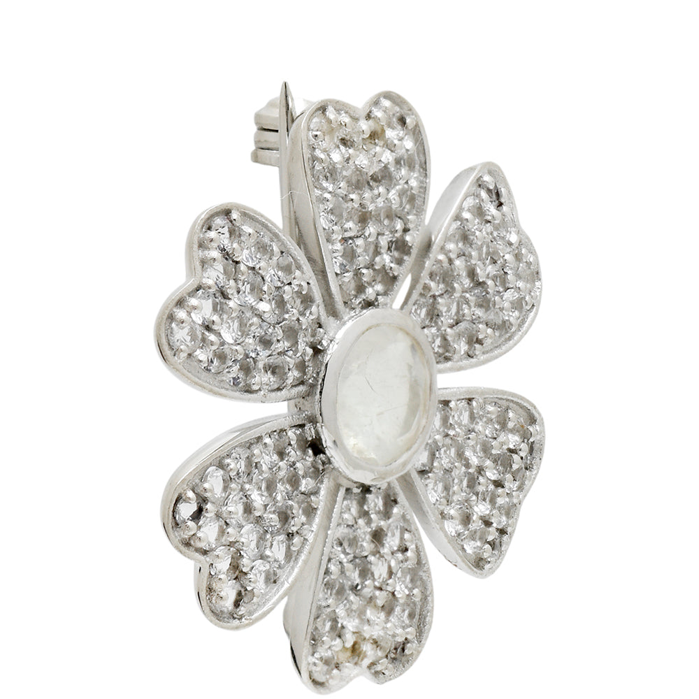 Broche de Plata con Piedra Lunar Arco Iris y Topacio Blanco 3 