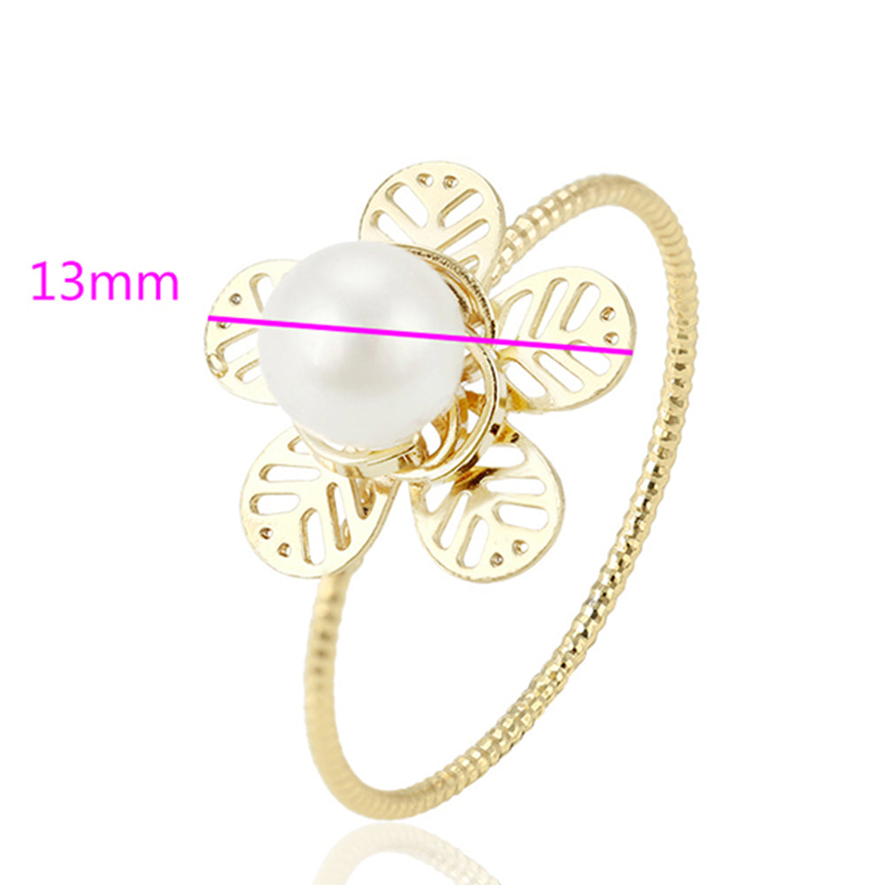 Anillo de Aleación Bañado en Oro con Perla de cristal 2 