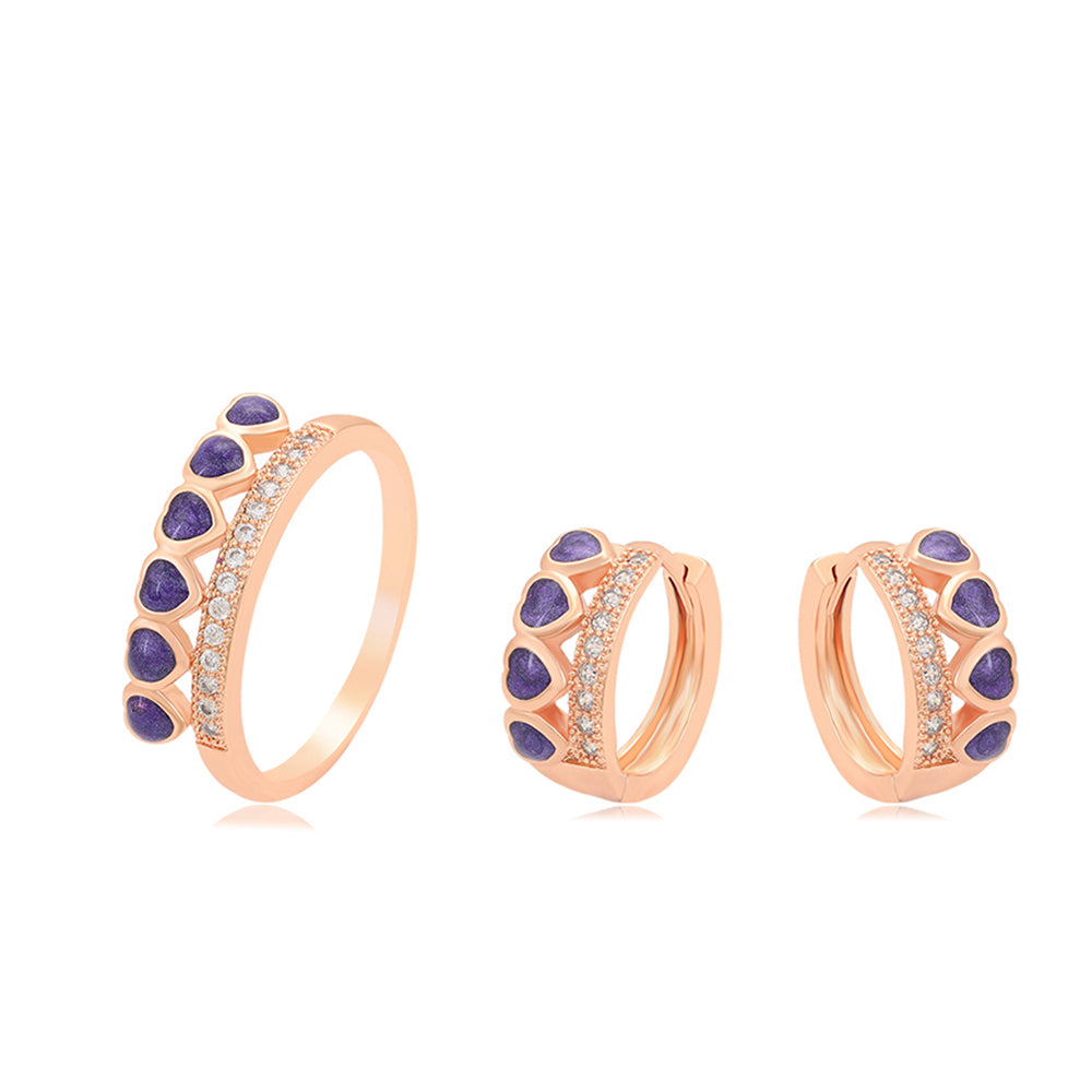 Conjunto de Aleación Bañado en Oro con Cristal Emporia® Púrpura ( Pendientes +Anillo ) 1 