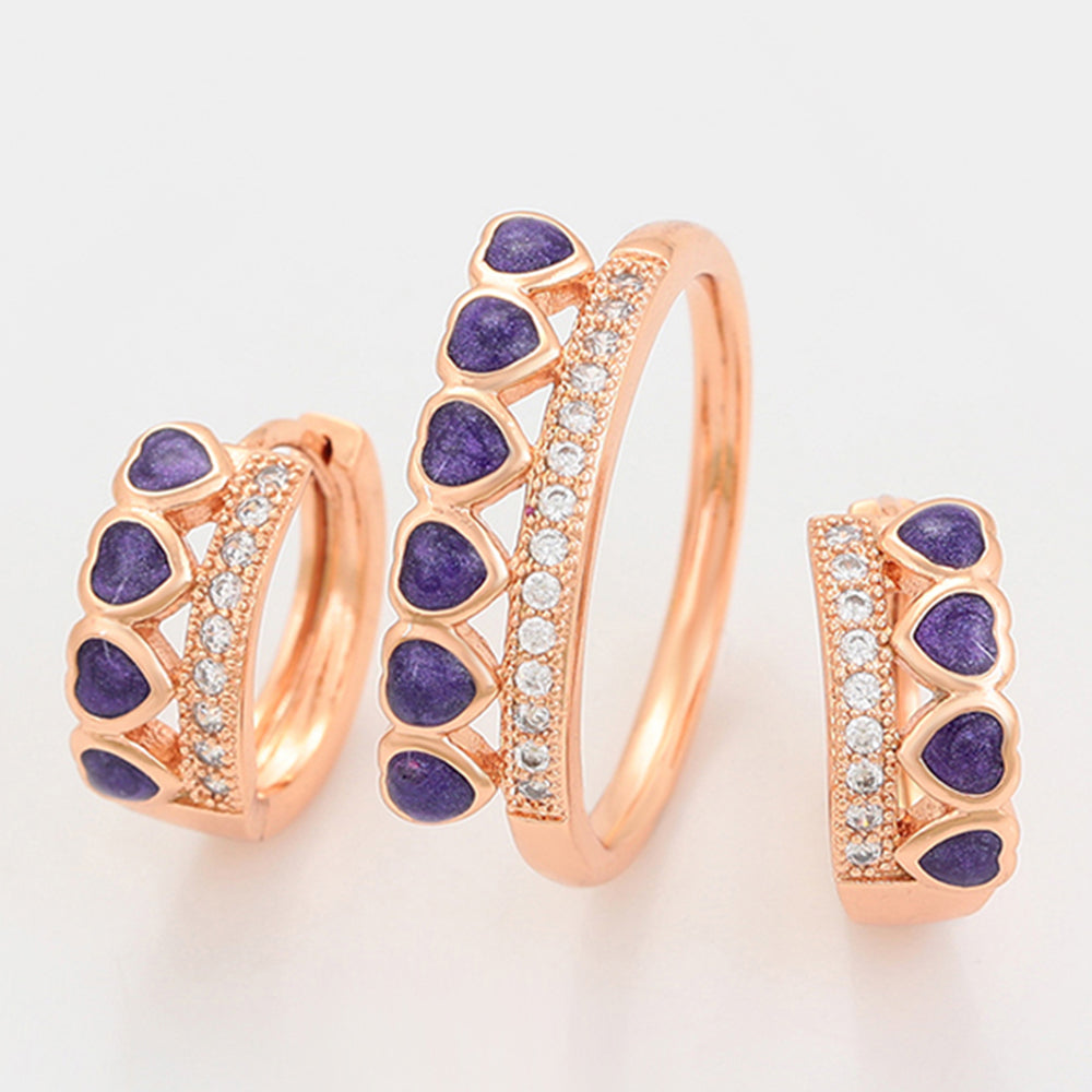 Conjunto de Aleación Bañado en Oro con Cristal Emporia® Púrpura ( Pendientes +Anillo ) 10 