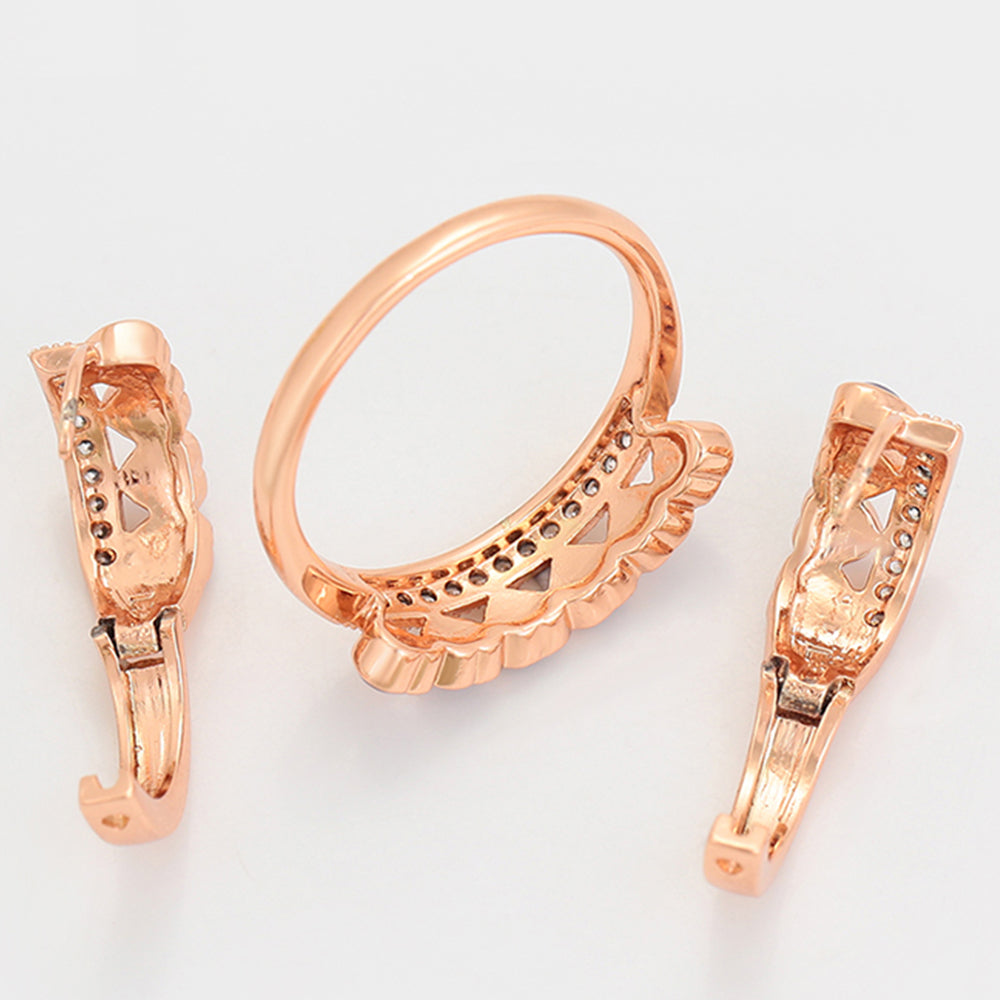 Conjunto de Aleación Bañado en Oro con Cristal Emporia® Púrpura ( Pendientes +Anillo ) 11 