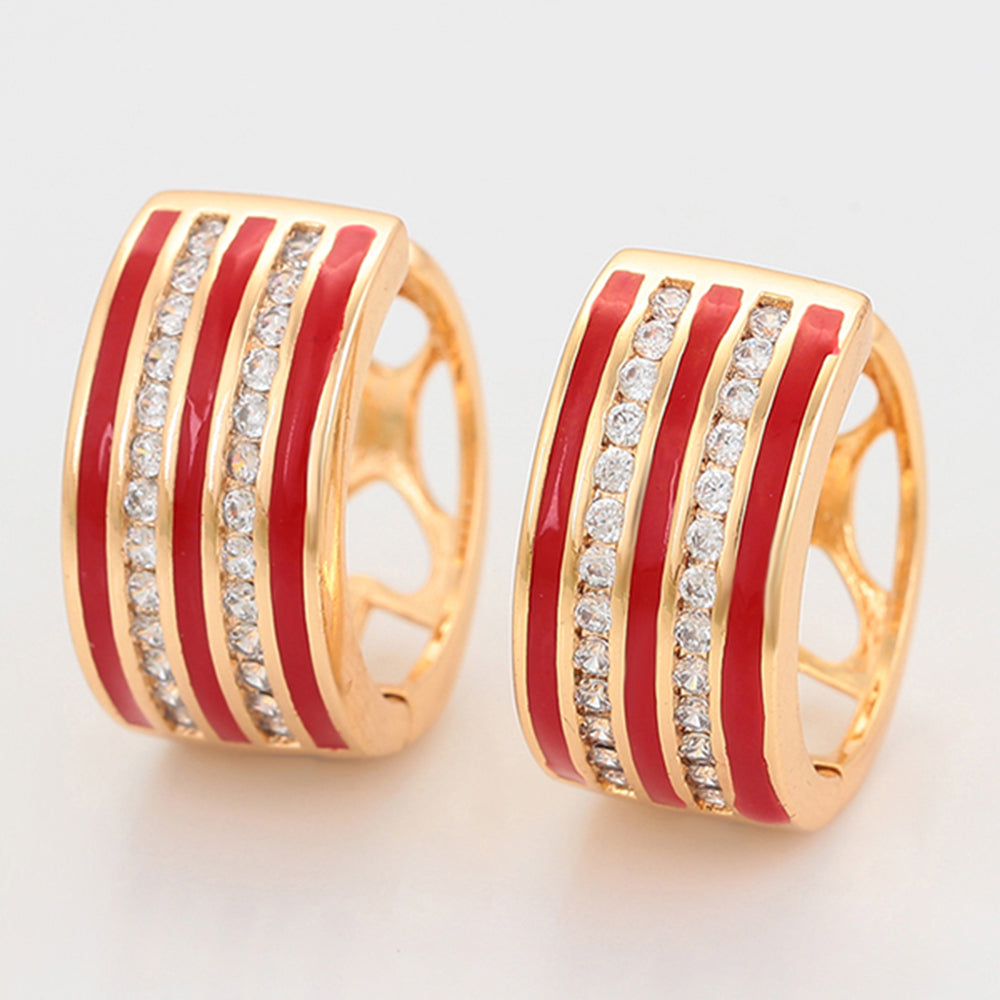Conjunto de Aleación Bañado en Oro con Cristal Emporia® Rojo y Cristal Emporia® Blanco ( Pendientes +Anillo )