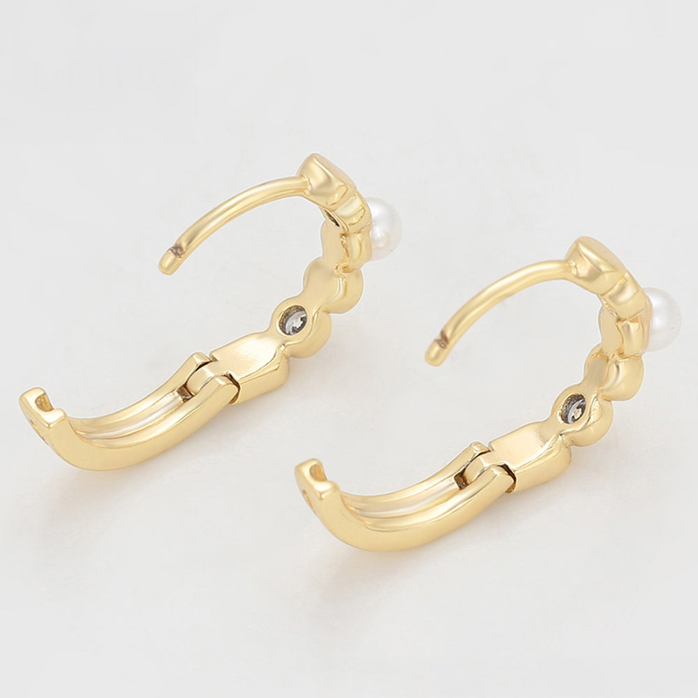 Pendientes de Aleación Bañado en Oro con Cristal Emporia® Blanco y Perla de cristal 7 