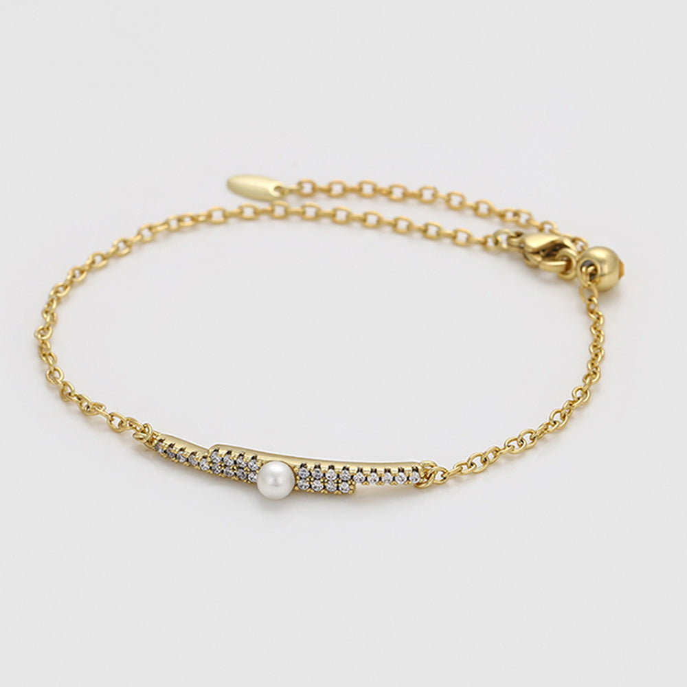 Pulsera de Aleación Bañado en Oro con Perla de cristal y Cristal Emporia® Blanco 3 