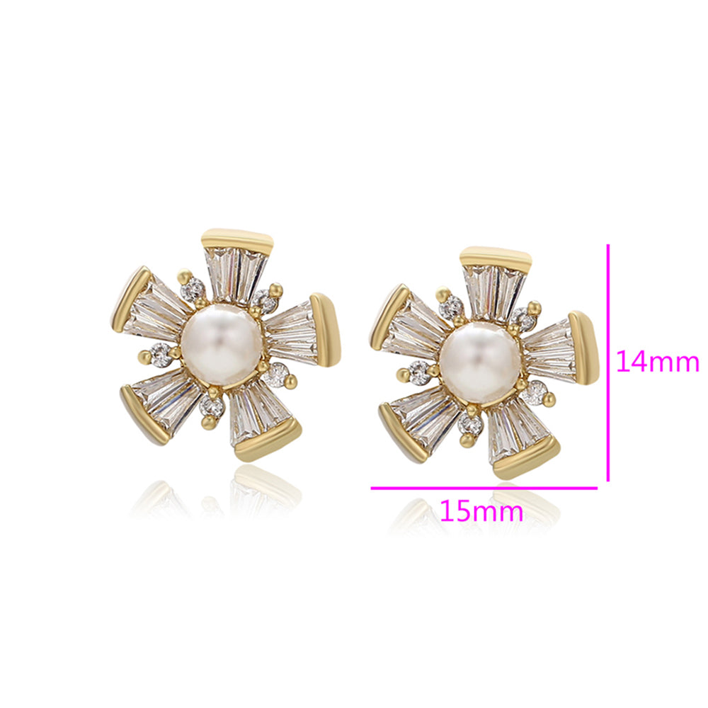 Pendientes de Aleación Bañado en Oro con Perla de cristal y Cristal Emporia® Blanco