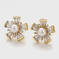 Pendientes de Aleación Bañado en Oro con Perla de cristal y Cristal Emporia® Blanco