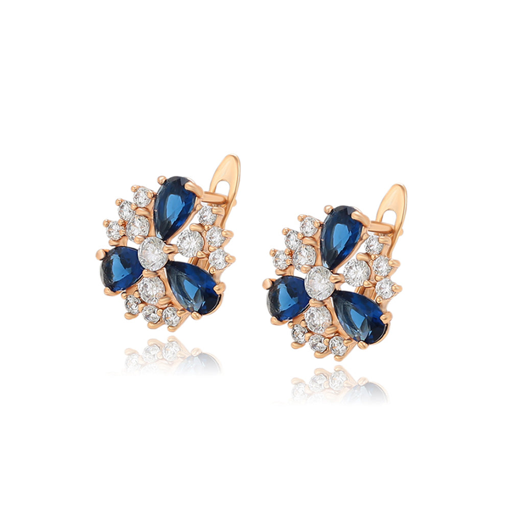 Pendientes de Aleación Bañado en Oro con Cristal Emporia® Azul y Cristal Emporia® Blanco